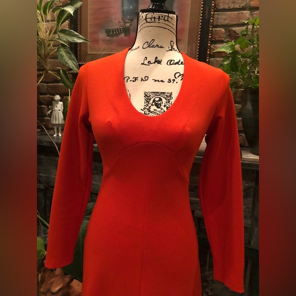 1970s Handmade Pumpkin Orange Empire Waist Mrs. Roper Energy in the Best Way. - Picture 2 of 9